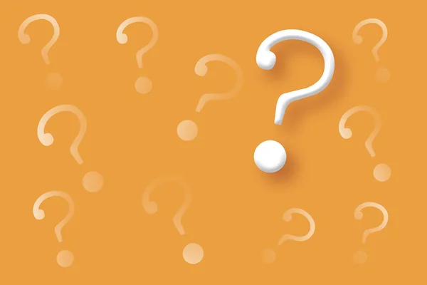Viele Weiße Fragezeichen Auf Orangenem Hintergrund Fragezeichen Oder Problemkonzept Schatten — Stockfoto