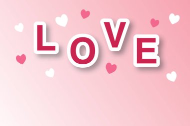 Sevgililer Günü ya da Düğün için kutlama tasarımı, kartpostal için tatil illüstrasyonunun, aşk konseptinin pastel pembe arka planında aşk işareti. metin için boşluk kopyala. illüstrasyon kağıdı kesim biçimi.