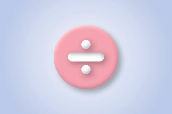 Division sign with pink circle on pastel purple background. Division sign icon for web and app. copy space for the text. illustration of 3d paper cut design style.
