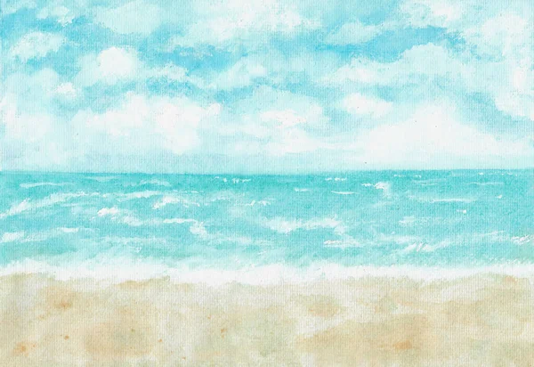 Akvarell Målning Natur Bakgrund Blått Havsvatten Och Sommar Havsutsikt Vackra Stockbild