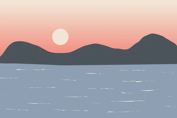 Jokinäkymä Edessä Vuorten Auringonlaskun Tai Auringonnousun Vaaleanpunainen Taivas Tausta Luonnollinen — kuvapankkivalokuva