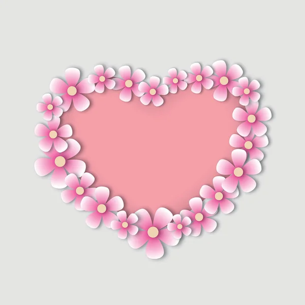 Szív Alakú Rózsaszín Fehér Virágok Szürke Háttérrel Valentin Vagy Esküvő — Stock Fotó