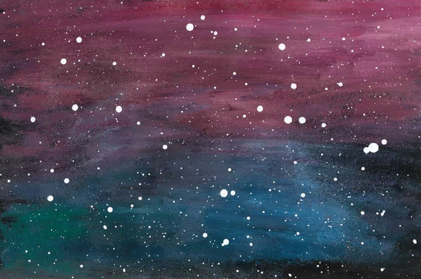 Acrylic painting nature background of galaxy on paper. Illustration for colorful cosmos with stardust and magic color galaxy. copy space for the text. Hand painted texture style.