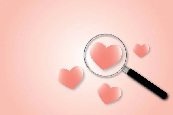 Magnifier Glass Magnifying Pink Heart Light Pastel Pink Background Search — Stock Photo, Image