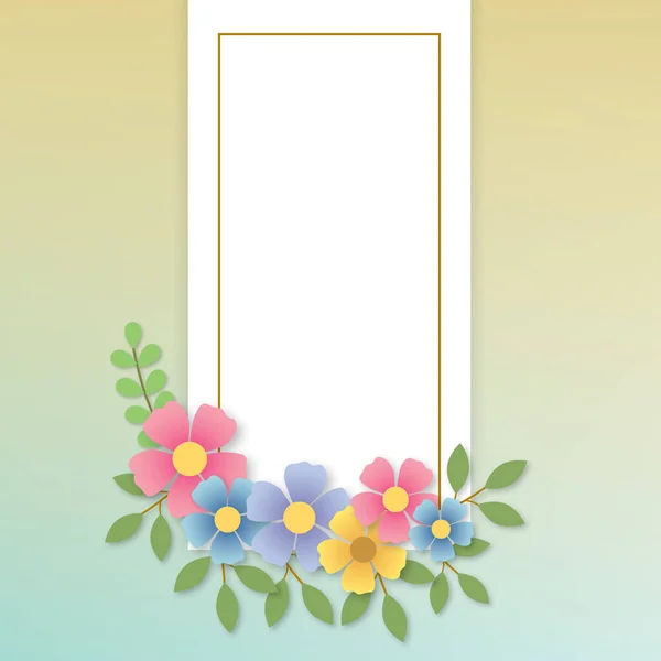 Color pastel flower and bloom, Wedding decorative perfect square frame border or greeting card Valentine, Birthday and Mother day. Isolated on pastel background. illustration paper cut design style.