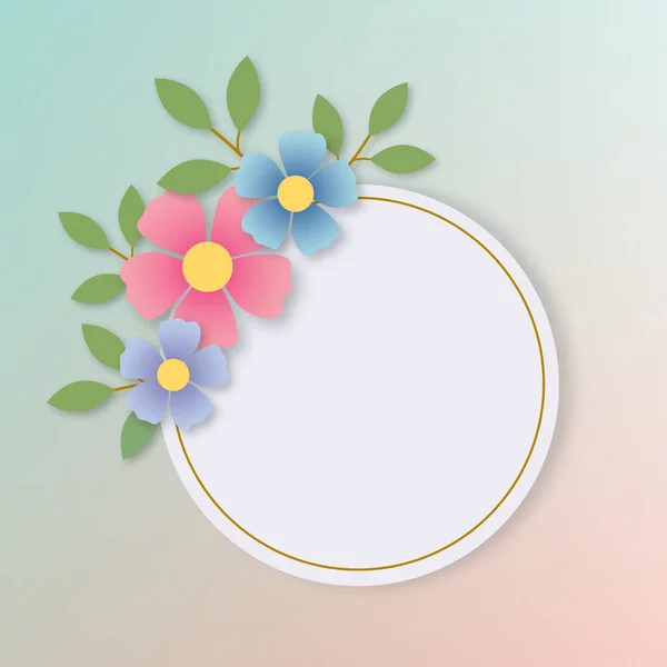 Color pastel flower and bloom, Wedding decorative perfect circle frame border or greeting card Valentine, Birthday and Mother\'s day. Isolated on pastel background. illustration paper cut design style.