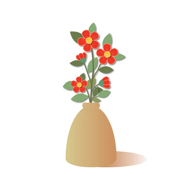 Bouquet of red flowers in vase isolated on white background. Springtime concept. shadow overlay. copy space for the text. illustration paper cut design style