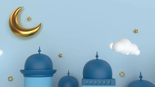 Синий Исламический Декор Мечетью Синем Фоне Крупным Планом Стиль Мультфильма — стоковое фото