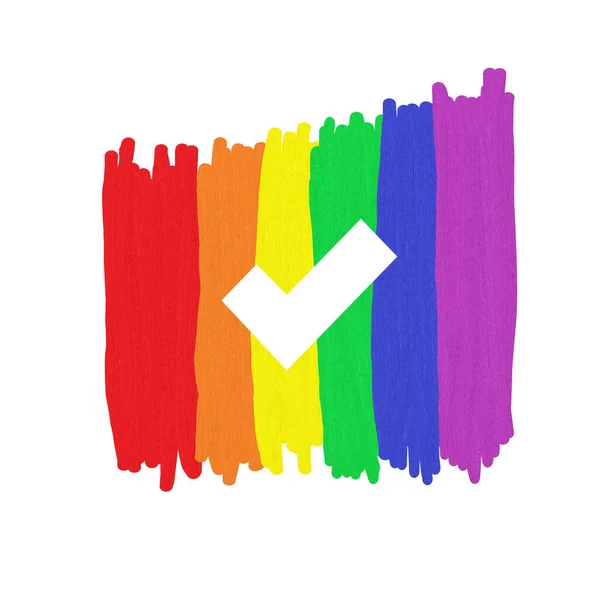 Painting Rainbow Color Check Mark Lgbtq Pride Month Lgbtq Flag — Stock Photo, Image