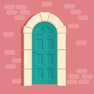 Duvarlı kapıyı kapat. Çizgi film vektör çizimi. Evin dışında..