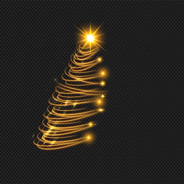 Goldener Weihnachtsbaum Auf Dunklem Transparentem Hintergrund — Stockvektor