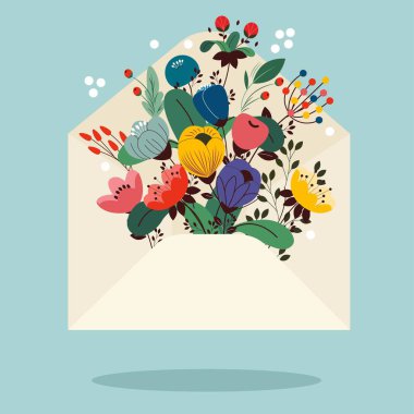 Botanik, düğün için bahçe dalı, tebrik kartı. mavi arkaplanda izole çiçekler.