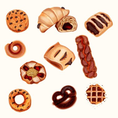 Lezzetli Ekmek ve Fırın Gıda eşyasının çizimi.