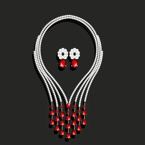 Illustration Set Jewelry Necklace Precious Stones Earrings — Stock Vector