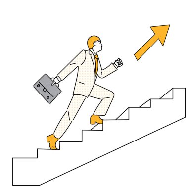 Çantası olan kendine güvenen iş adamı üst katta yürüyor.