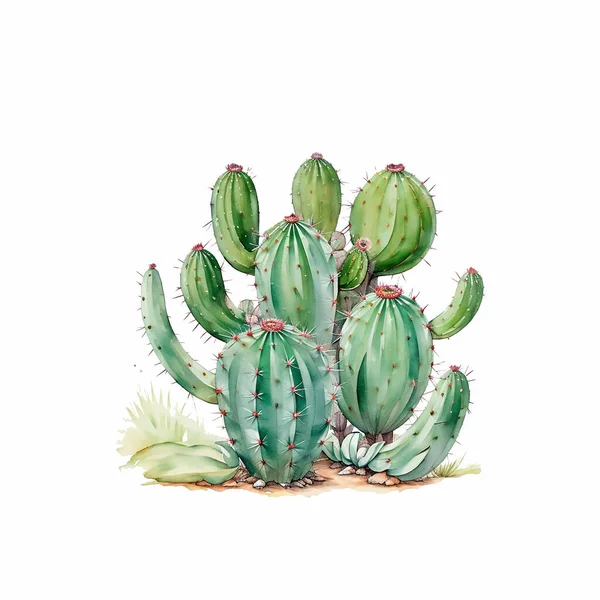 Aquarela Cactus Planta Fundo Branco —  Vetores de Stock