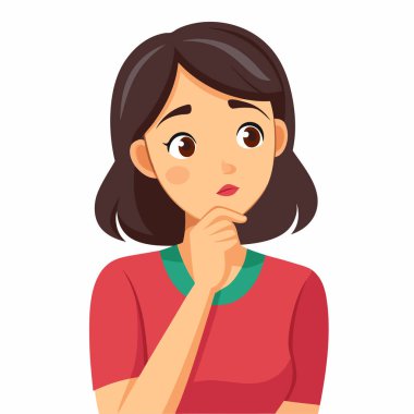 Düşünen, kuşkucu, dalgın yüz ifadesiyle kuşkucu bir kadın.