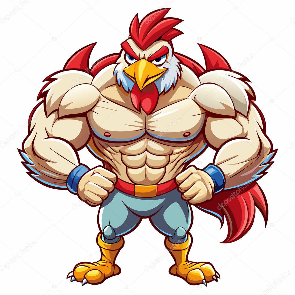 Strong-chicken-mascot--isolated-on-white-background