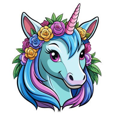 Tatlı sihirli tek boynuzlu at ve gökkuşağı. Vektör tasarımı beyaz arkaplanda izole edildi. 