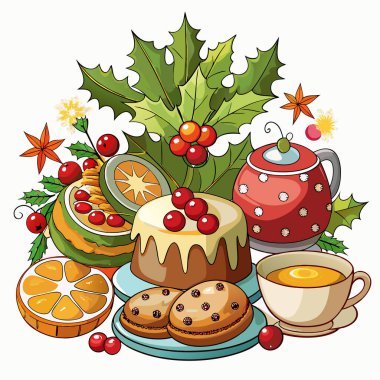 Kırmızı kurdeleli çanlar ve beyaz arka planda çobanpüskülü. Mutlu Noeller, sembol, tatil