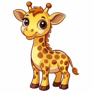 Beyaz arka planda izole edilmiş şirin zürafa.