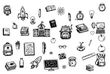 Okuldaki karalama elementlerine geri dönelim. Vektör illüstrasyonu hizada