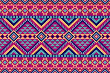 Renkli Navajo desenli vektör illüstrasyon arka planı. Amerikan yerlilerinin kusursuz kalıpları. Geometrik süs, moda, tekstil, kıyafet, ev dekorasyonu, kumaş, batik.