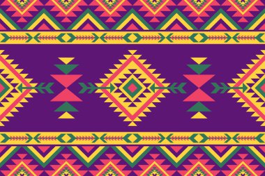 Renkli Navajo desenli vektör illüstrasyon arka planı. Amerikan yerlilerinin kusursuz kalıpları. Geometrik süs, moda, tekstil, kıyafet, ev dekorasyonu, kumaş, batik.
