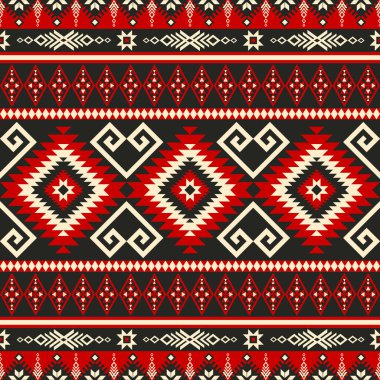 Renkli Amerikan Yerlisi modeli, Navajo tasarımı. Yerli Amerikan süsü. Dekorasyon, giysi, kumaş, tekstil, moda için geleneksel geometrik arkaplan.