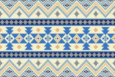Amerikan yerlilerinin mavi bej rengi, Navajo tasarımı. Yerli Amerikan süsü. Dekorasyon, kumaş, tekstil ve moda için geleneksel geometrik arkaplan.