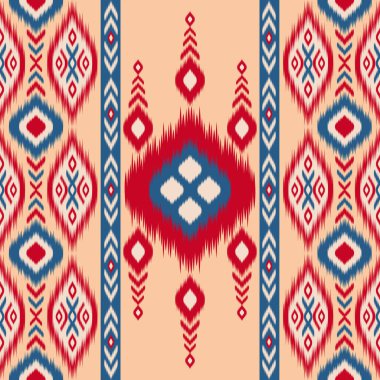 Ikat desenli, Tayland sanat tasarımı, Ikat Süsleme tarzı, Ikat Yazdırma. Soyut geometrik desensiz arka plan dekorasyon, giysi, kumaş, tekstil, moda için geleneksel etik.