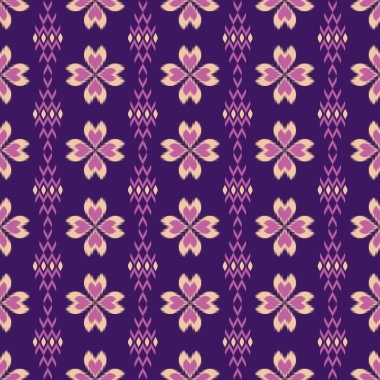 Ikat desenli, Tayland sanat tasarımı, Ikat Süsleme tarzı, Ikat Yazdırma. Soyut geometrik desensiz arka plan geleneksel giyim, kumaş, tekstil, moda etiği.