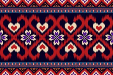 Ikat desenli, Tayland sanat tasarımı, Ikat Süsleme tarzı, Ikat Yazdırma. Soyut geometrik desensiz arka plan geleneksel giyim, kumaş, tekstil, moda etiği.