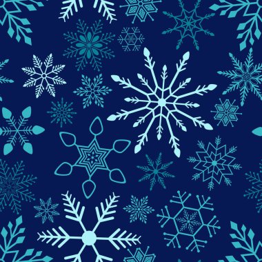 Donanma mavisi kar tanesi desenli, Noel ormanları pürüzsüz. Yılbaşı dekorasyonu için kar taneleri Noel arkaplanı tasarımı baharatı, ağ, ambalaj, duvar kağıdı, tekstil, moda.