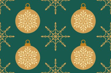 Kusursuz bir Noel deseni. Noel kartı, afiş, ambalaj, duvar kâğıdı, tekstil, moda dekorasyonu için kar taneleri, Noel balosu ve süsleri..