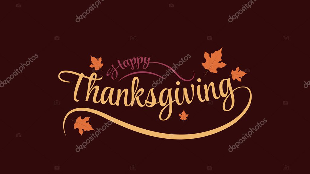 Happy Thanksgiving typography poster or greeting card with leaves. vector illustration