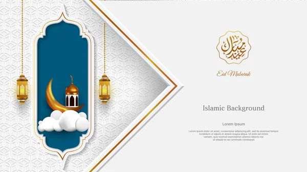 stock vector luxury islamic background in white, gold and blue color for eid mubarak or ramadan kareem.islamic vector design