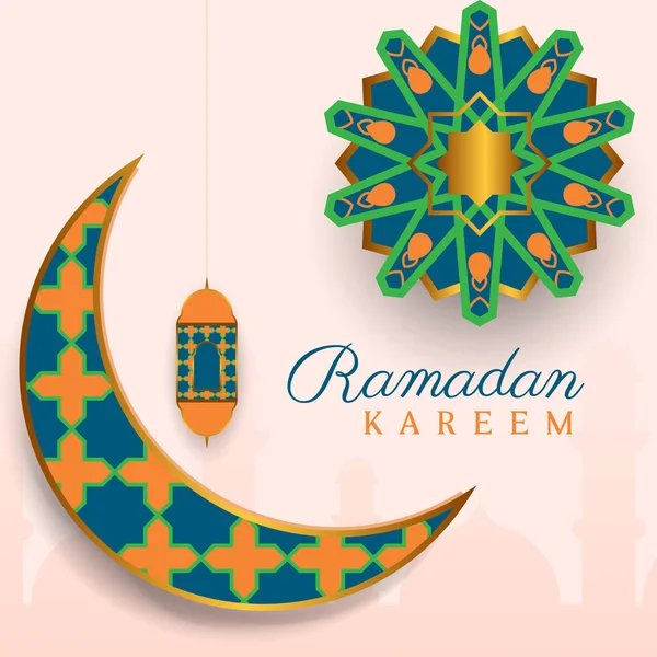 Islamskie Tło Księżycem Latarnią Mandalą Dla Ramadan Kareem Eid Mubarak — Wektor stockowy