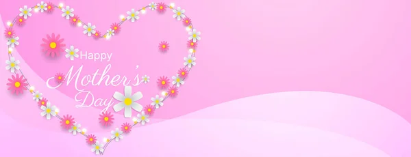 Fond Bannière Fête Des Mères Avec Arrangement Floral Forme Coeur — Image vectorielle