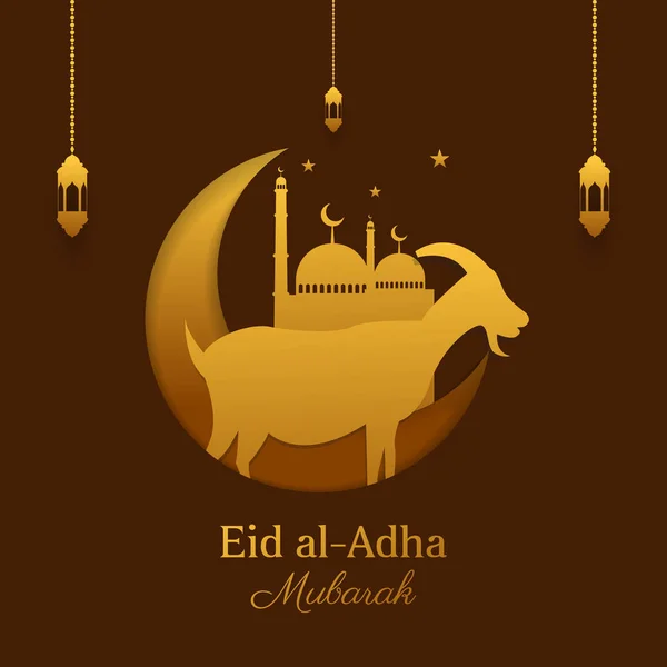 イード アーダ ムバラク三日月と羊のグリーティングカード イスラムのベクトル図 — ストックベクタ