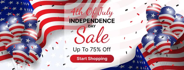 Juli Unabhängigkeitstag Verkauf Banner Design Mit Amerikanischer Flagge Konfetti Und — Stockvektor
