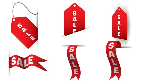 Faixas Venda Fita Coleção Emblemas Venda Cor Vermelha Ilustração Vetorial —  Vetores de Stock
