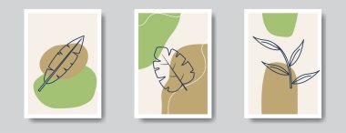 Duvarın dekorasyonu için soyut ve klasik renkte resimlerle botanik dekoru.