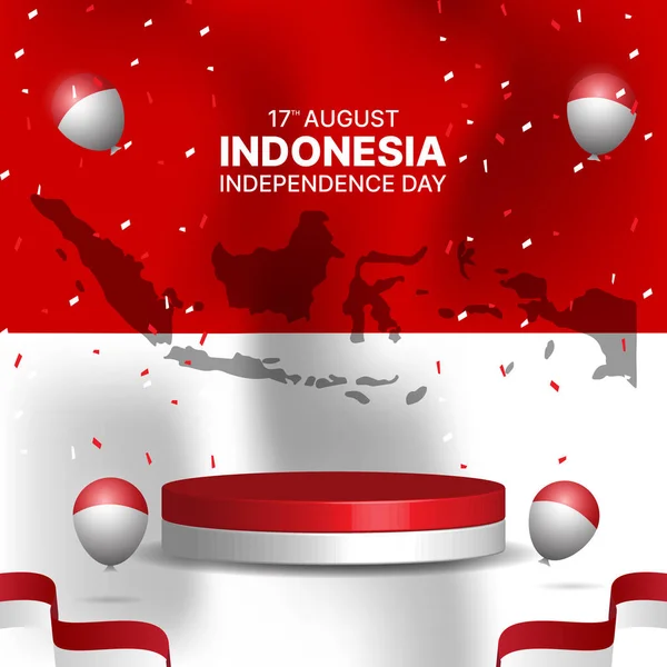 Indonéziai Függetlenségi Nap Vörös Fehér Pódiummal Indonéz Zászlóval Vektor Kialakítása — Stock Vector