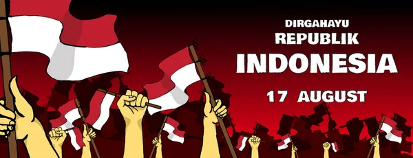 Endonezya Bağımsızlık Günü Afişi Kırmızı Arka Planda Çizimi Stili Illüstrasyon — Stok Vektör
