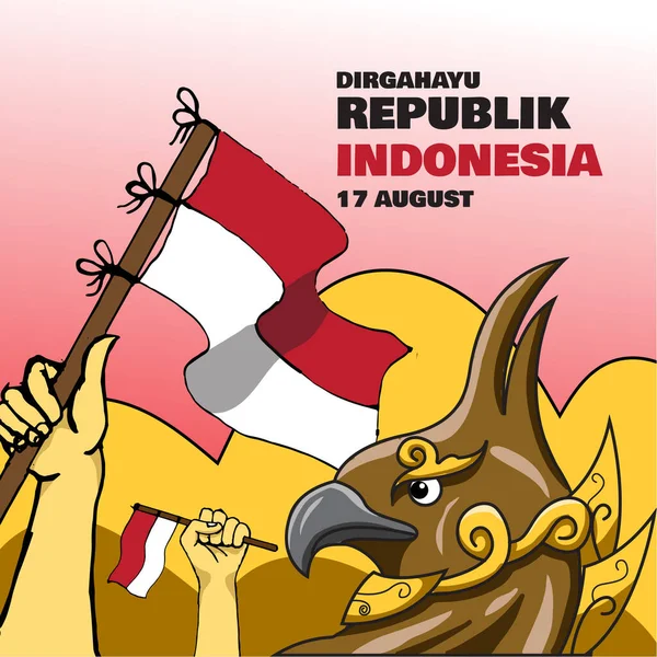 Endonezya Bağımsızlık Günü Afişi Bölgesel Süslemelerle Çizimi Tarzında — Stok Vektör