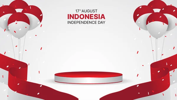 Прапор Незалежності Індонезії Подіумом Кульками Конфетті Промоції Бізнесу Або Листівки — стоковий вектор