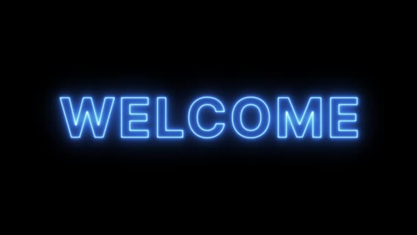 Texto Bienvenida Animación Con Luz Neón Color Azul Rosa — Vídeos de Stock