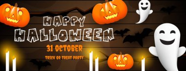 Cadılar Bayramı bayrağı tasarımında Cadılar Bayramı ögesi veya dekoratif nesne ile mutlu bayramlar