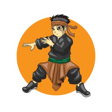 Endonezya 'dan Chibi karikatür tarzıyla pencak silat vektör illüstrasyonu